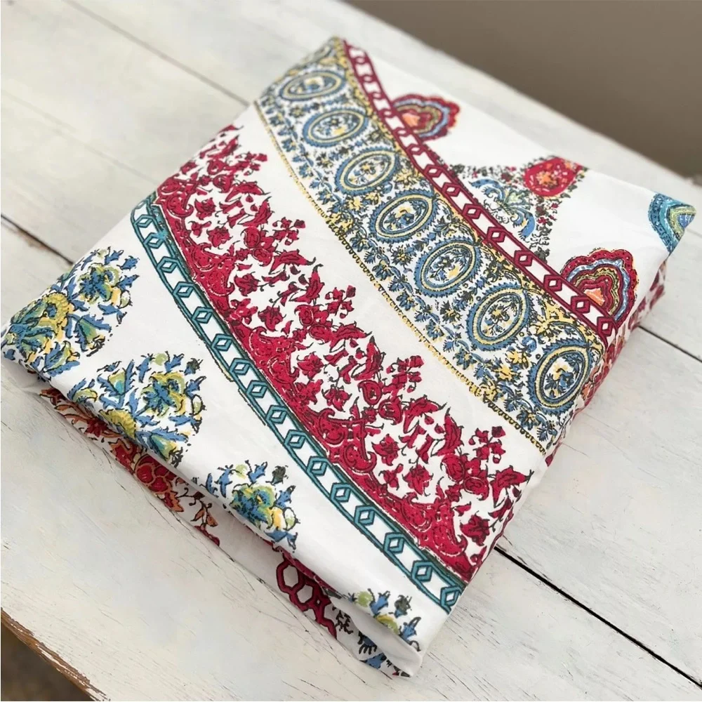 Pottery Barn Aurora Medallion Queen Duvet Cover Floral Paisley Red Blue White PB
